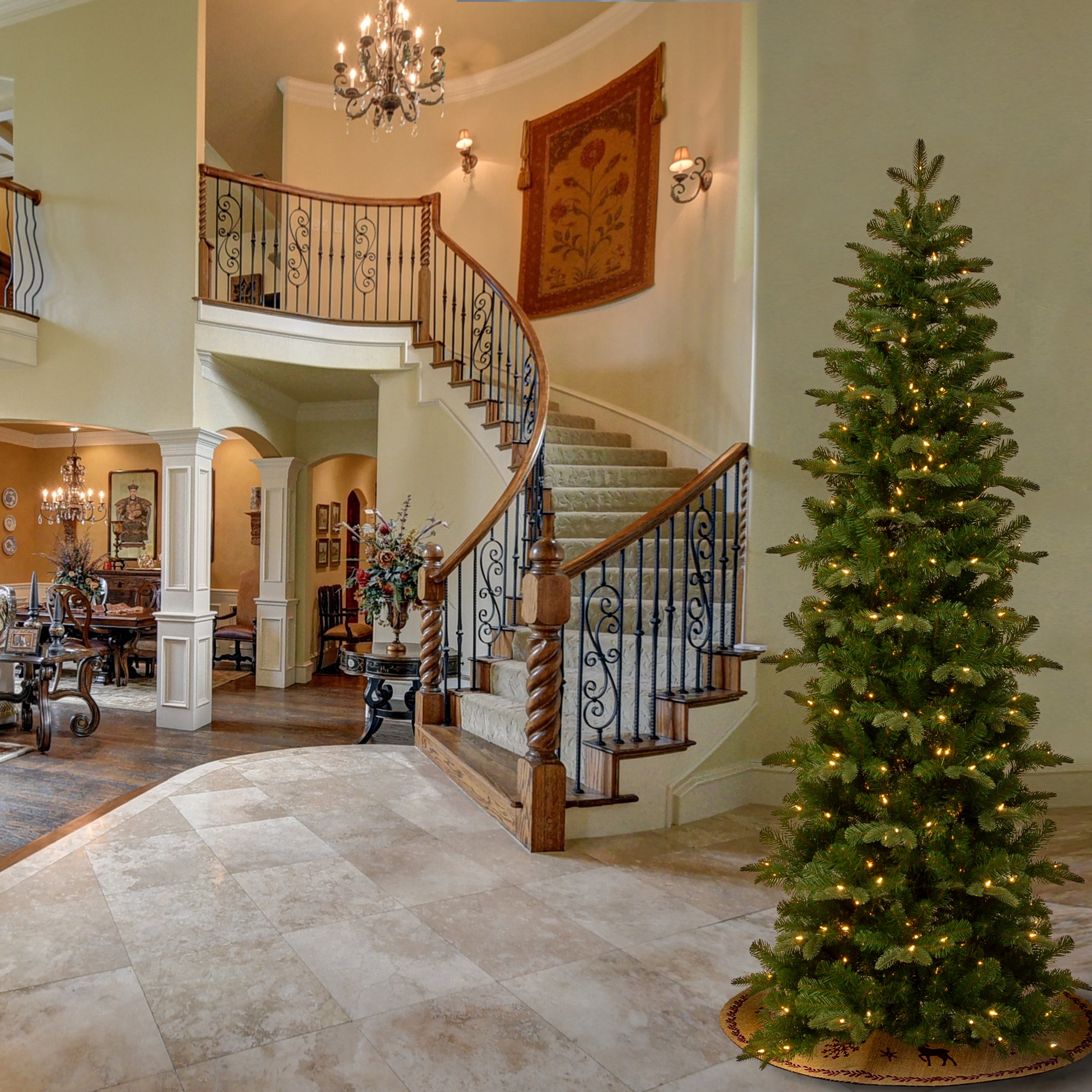 7.5 ft. Pre-Lit Prescott Fir Pencil Slim Tree with Clear Lights