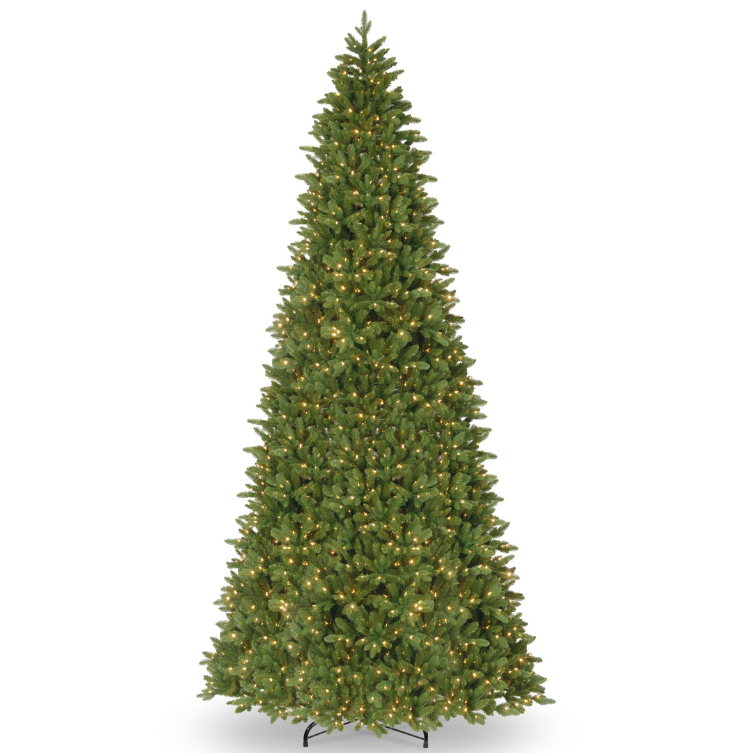 Pre-Lit 'Feel Real' Slim Artificial Christmas Tree, Ridgewood Spruce, Green, White Lights, Includes Stand, 14 Feet