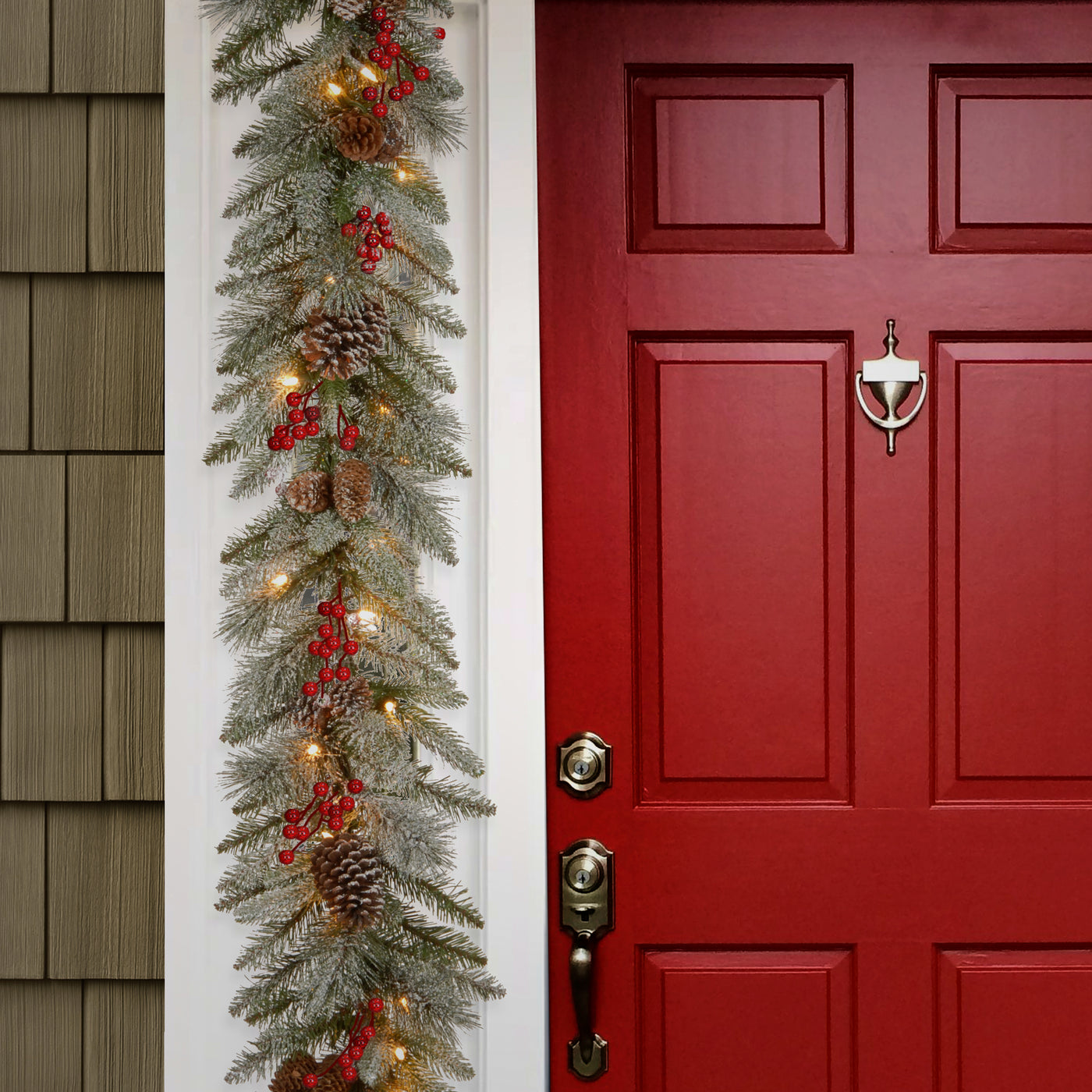 9 ft. Pre-Lit Snowy Bristle Berry Garland with Clear Lights - National Tree Company