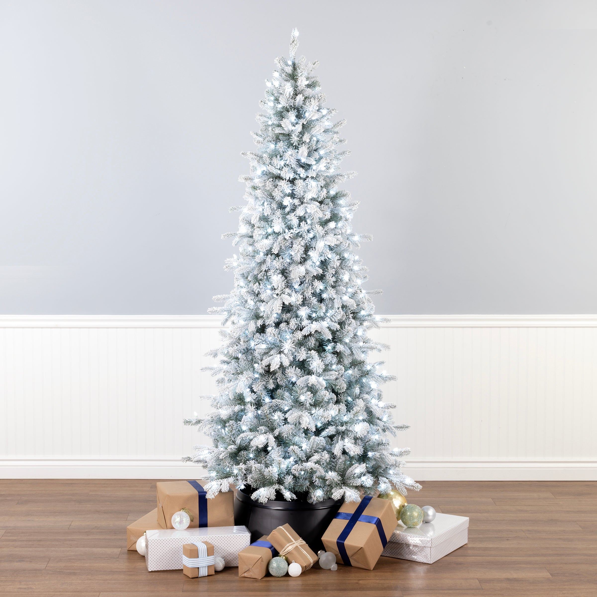 7.5 ft. Pre-Lit Snowy Comet Slim Blue Tree with LED Lights, Plug
