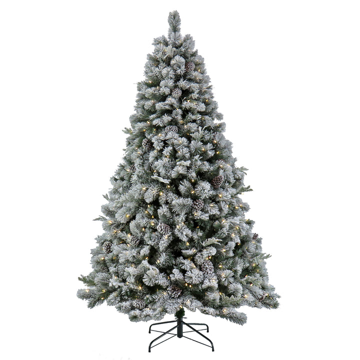 7.5 ft. Pre-Lit Snowy Silver Hill Pine Tree with LED Lights