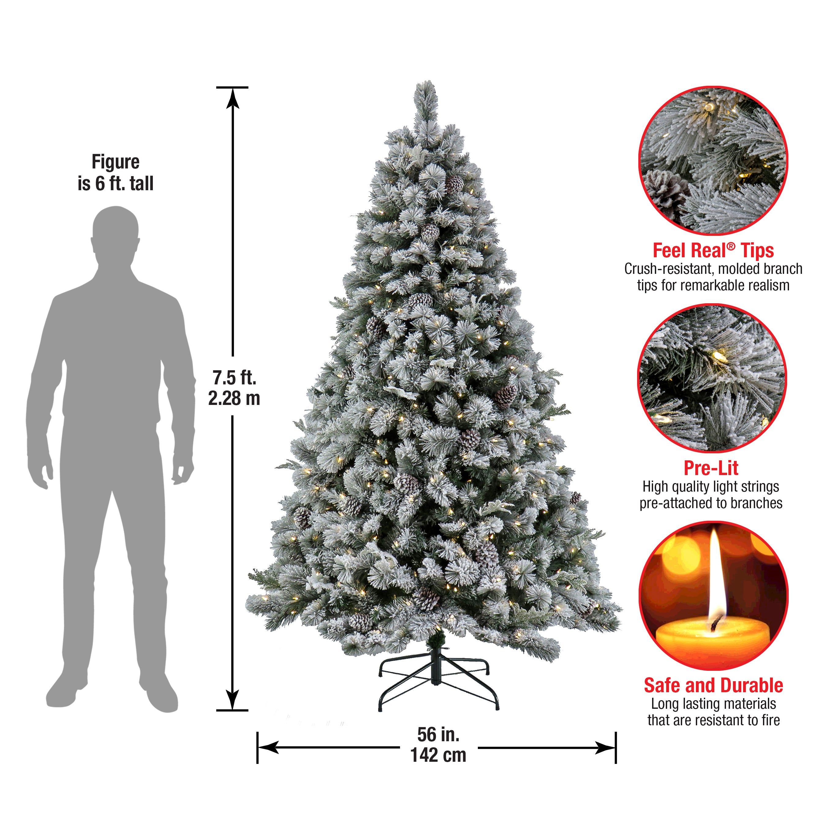 7.5 ft. Pre Lit Snowy Silver Hill Pine Tree with LED Lights