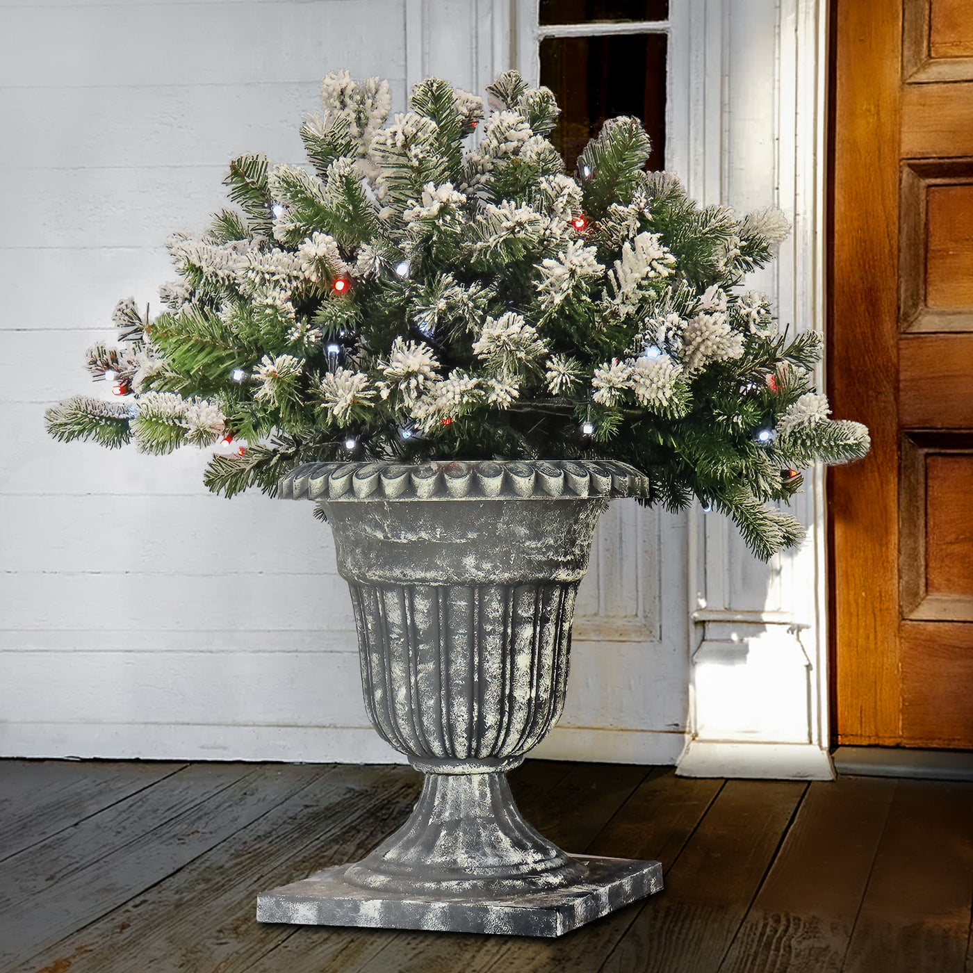 24 in. Pre-Lit Snowy Sheffield Spruce Porch Bush with Twinkly LED Lights - National Tree Company