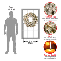 24 in. Pre-Lit Snowy Sheffield Spruce Wreath with Warm White LED Lights - National Tree Company
