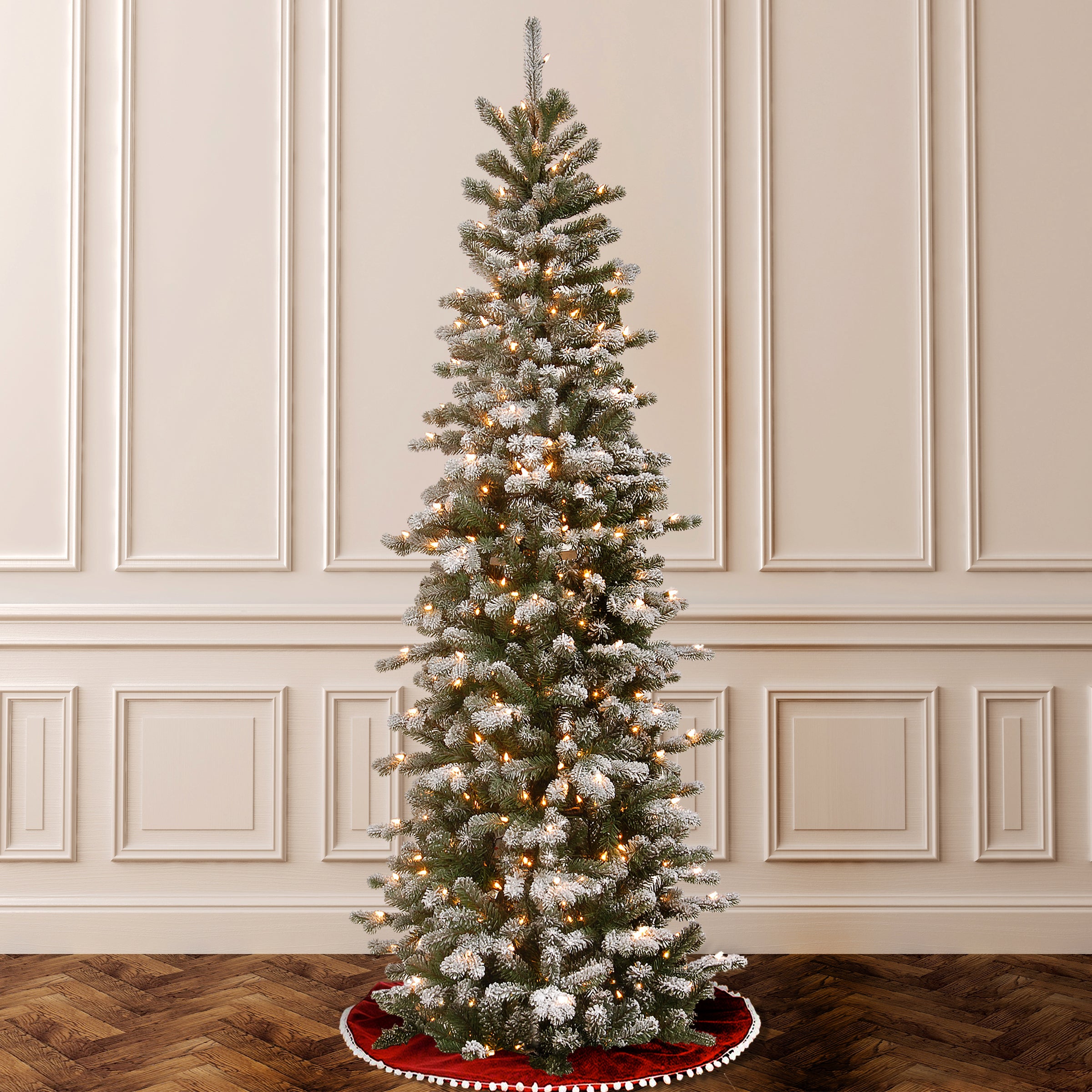 7.5 ft. PowerConnect(TM) Snowy Sheffield Spruce Pencil Slim with Clear Lights