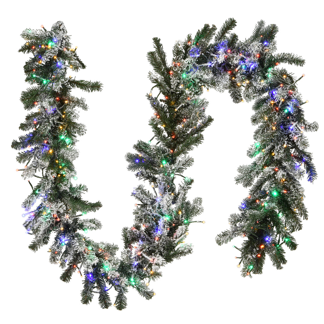 National Tree Company Pre-Lit Artificial Christmas Garland, Green, Snowy Green, White Lights, Decorated With Frosted Branches, Plug In, Christmas Collection, 9 Feet