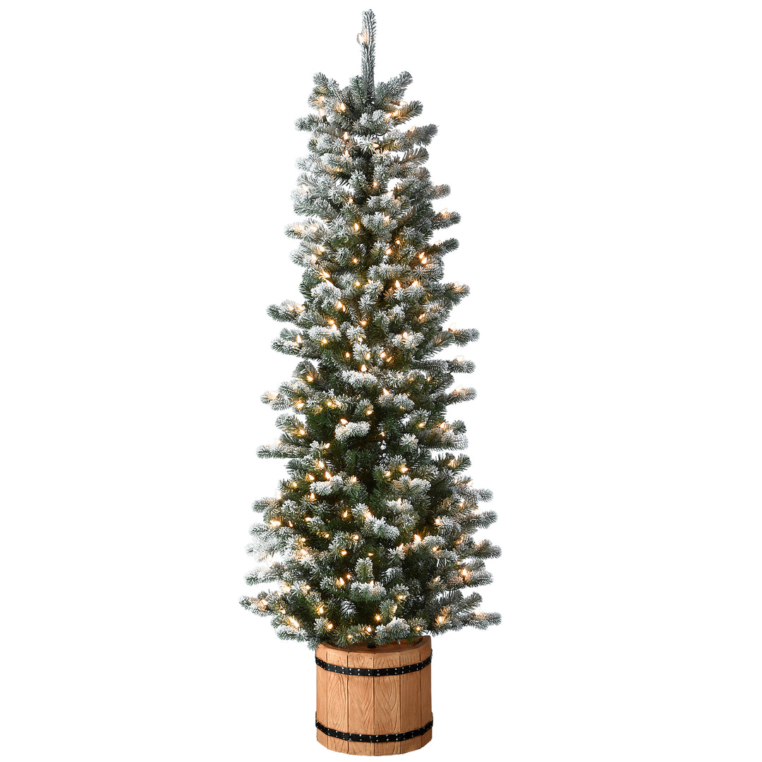 6 ft. Snowy Sheffield Spruce Slim Half Tree with Clear Lights