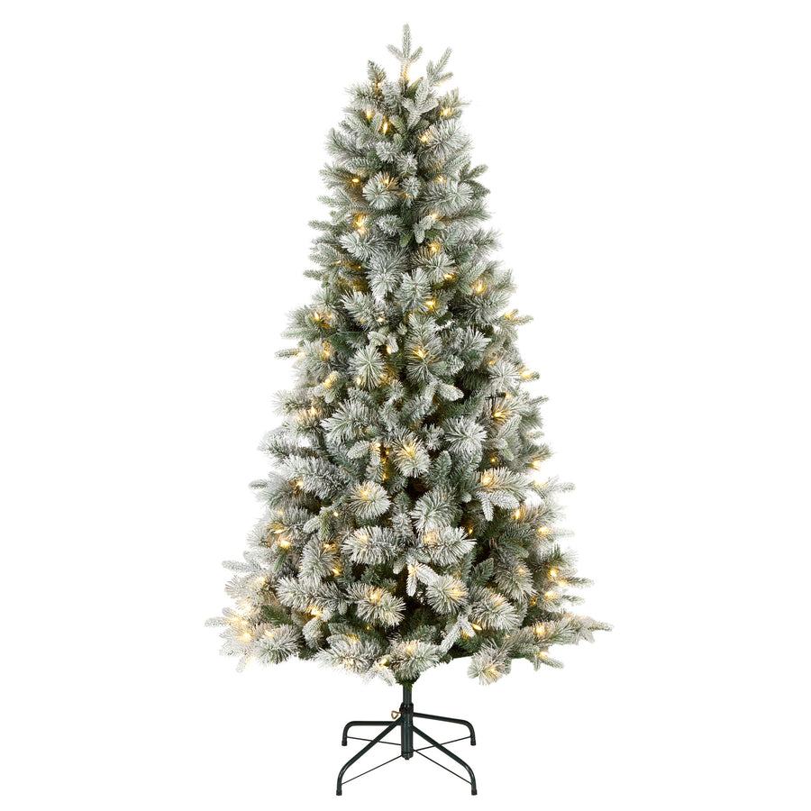 6 ft. Pre-Lit Snowy Stamford Flocked Tree with Warm White LED Lights - National Tree Company