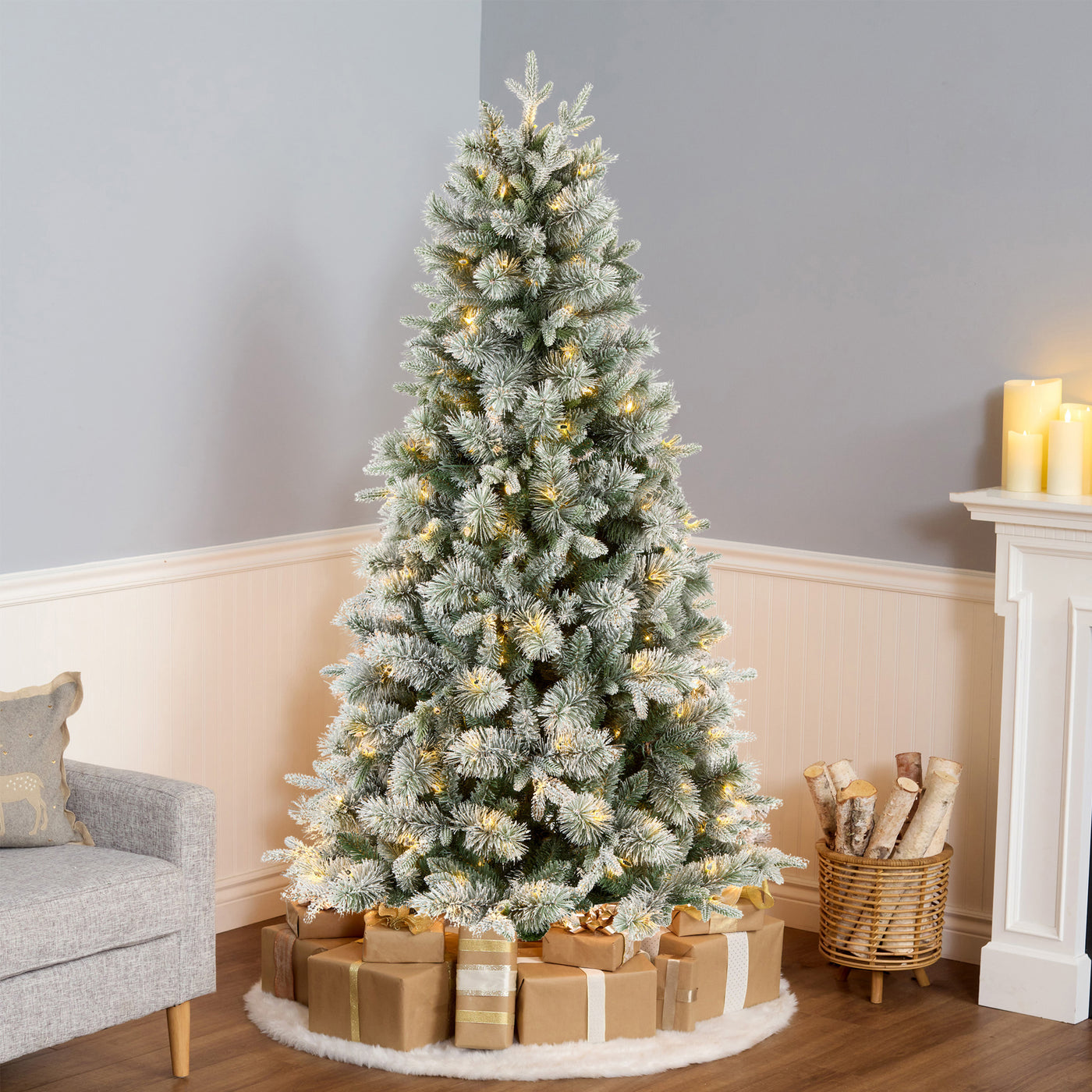 6 ft. Pre-Lit Snowy Stamford Flocked Artificial Christmas Tree with Warm White LED Lights - National Tree Company