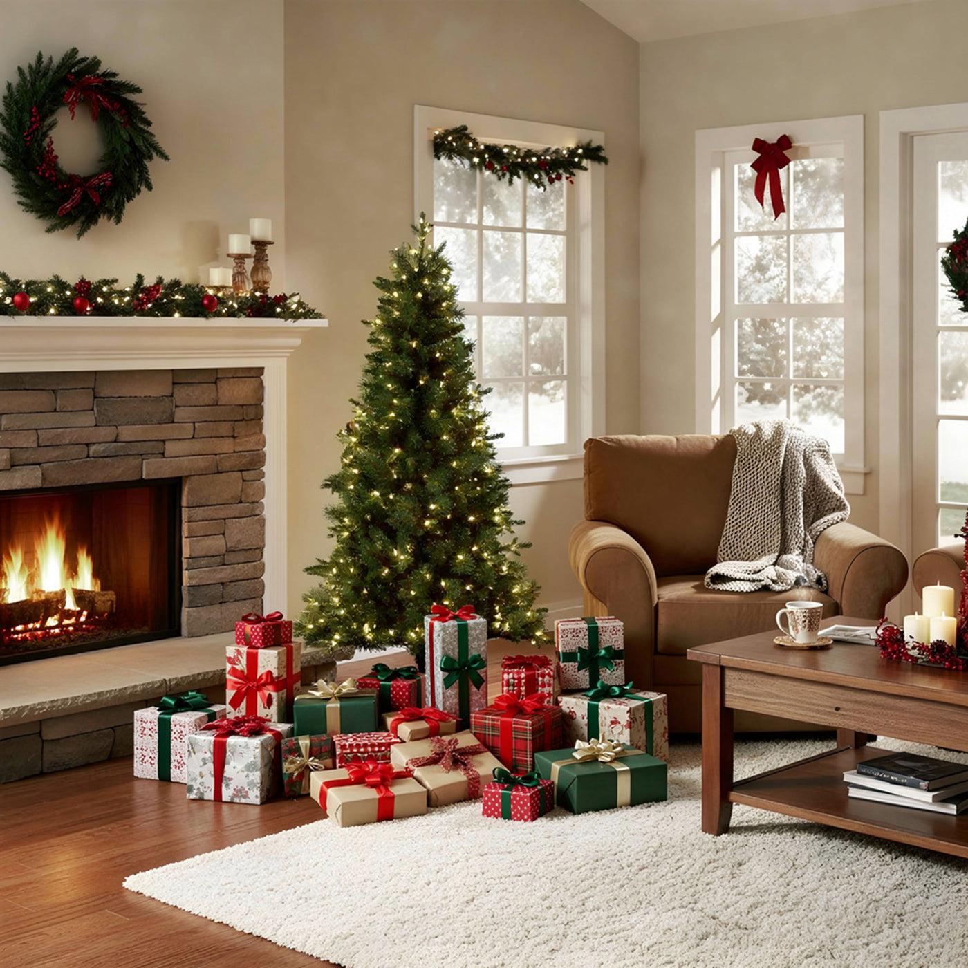 6 ft. Pre-Lit Stamford Artificial Pine Christmas Tree with Warm white LED Lights - National Tree Company