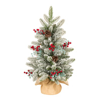 2 ft. Pre-Lit Feel Real Snowberry Pine Mini Flocked Christmas Tree in Burlap Base with Warm White LED Lights - National Tree Company