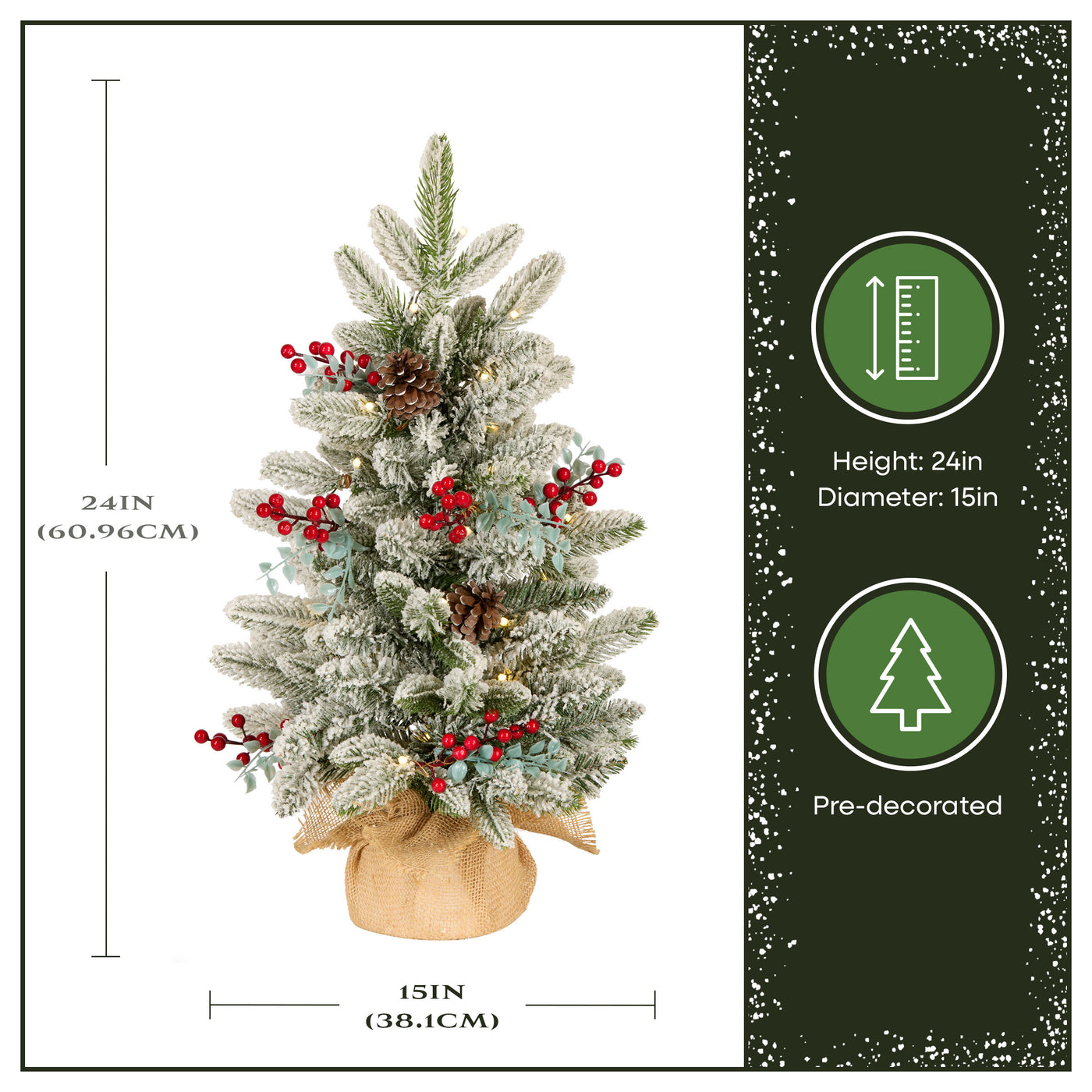 2 ft. Pre-Lit Feel Real Snowberry Pine Mini Flocked Christmas Tree in Burlap Base with Warm White LED Lights - National Tree Company