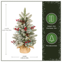 2 ft. Pre-Lit Feel Real Snowberry Pine Mini Flocked Christmas Tree in Burlap Base with Warm White LED Lights - National Tree Company