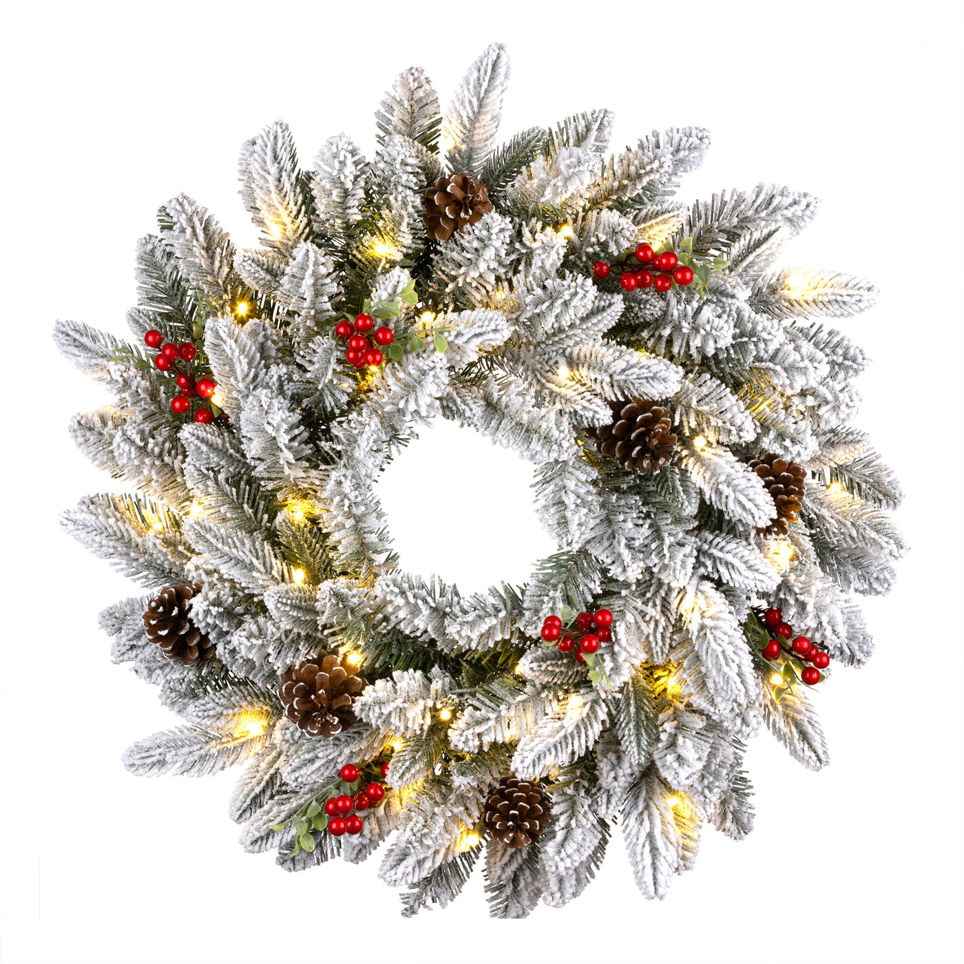 24 in. Snowberry Pine Wreath with LED Lights - National Tree Company