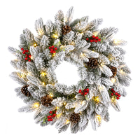 24 in. Snowberry Pine Wreath with LED Lights - National Tree Company