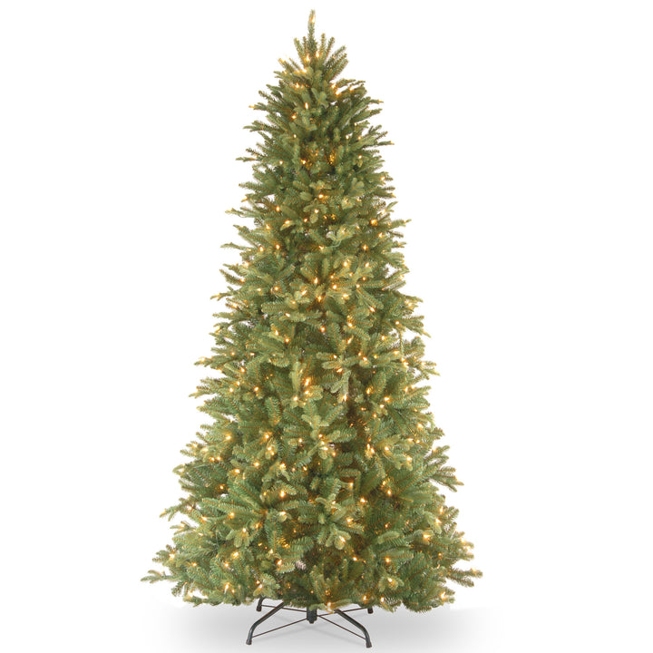 Pre-Lit 'Feel Real' Artificial Slim Christmas Tree, Green, Tiffany Fir, White Lights, Includes Stand, 6.5 Feet