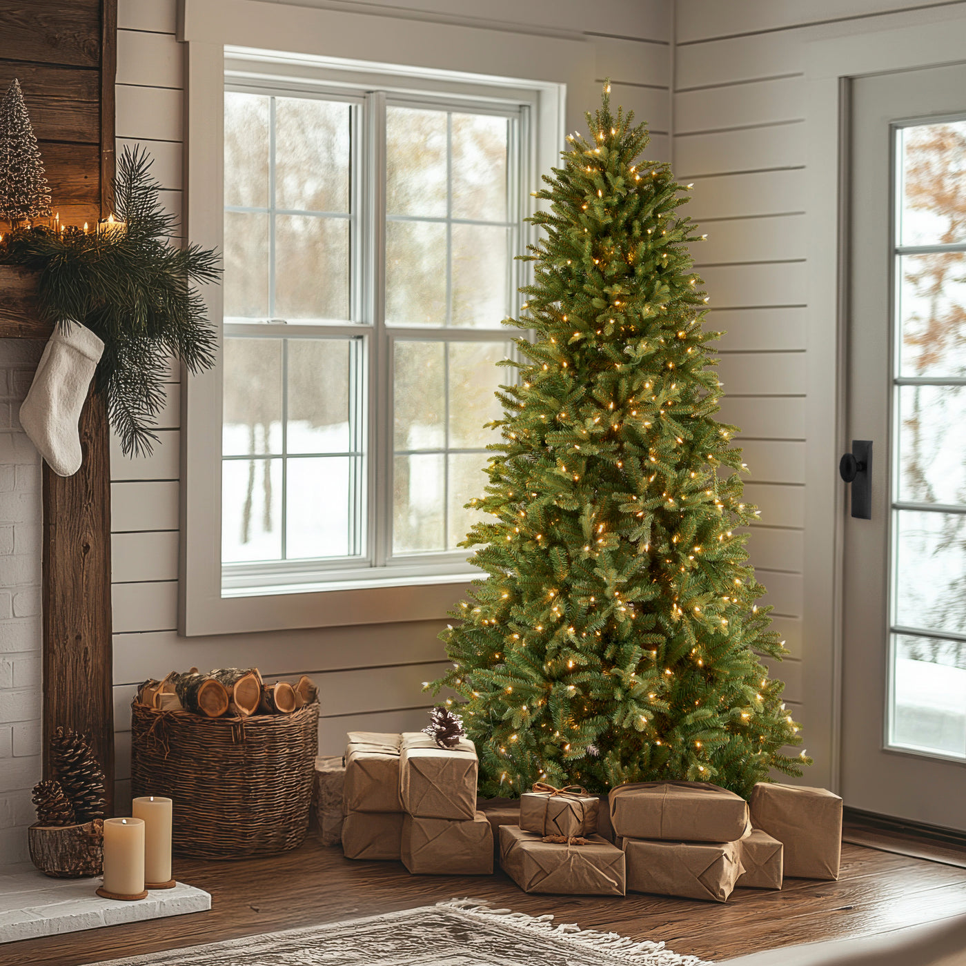 6.5 ft. Pre-Lit Tiffany Fir Slim Tree with Clear Lights PE Branch Tips - National Tree Company
