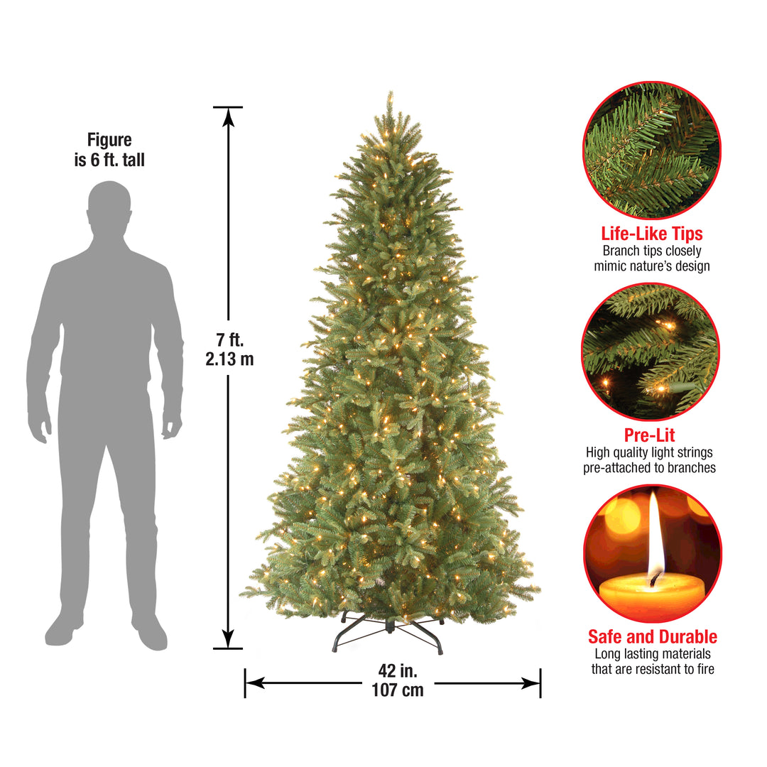Pre-Lit 'Feel Real' Artificial Slim Christmas Tree, Green, Tiffany Fir, White Lights, Includes Stand, 7 Feet