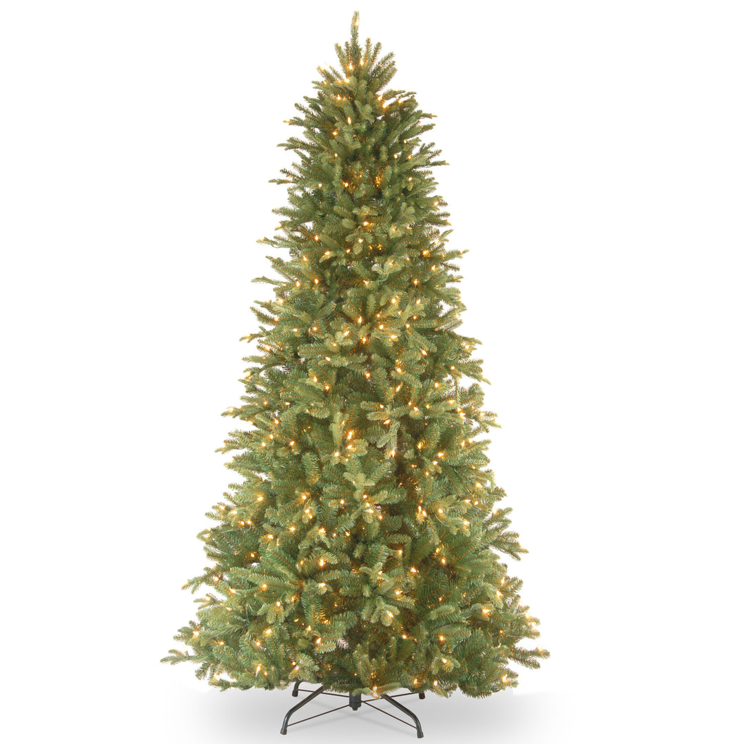 Pre-Lit 'Feel Real' Artificial Slim Christmas Tree, Green, Tiffany Fir, White Lights, Includes Stand, 7.5 Feet