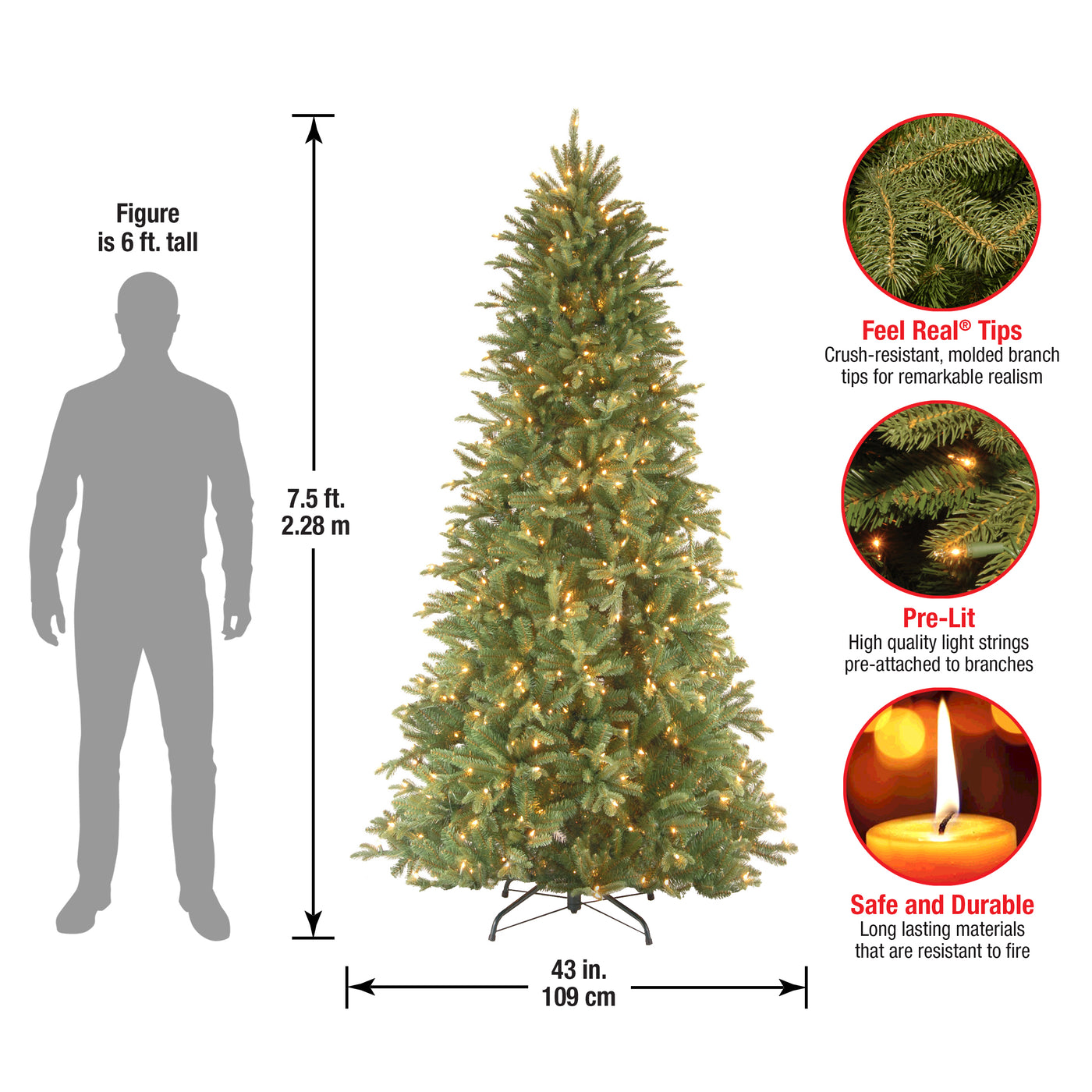 7.5 ft. Pre-Lit Tiffany Fir Slim Tree with Clear Lights, Plug-In - National Tree Company