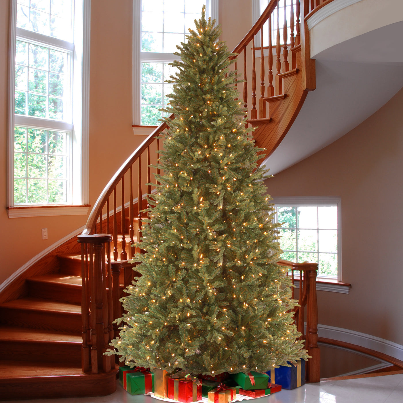 9 ft. Pre-Lit Tiffany Fir Slim Tree with Clear Lights - PE Branch Tips - National Tree Company