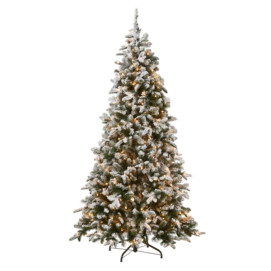 7.5 ft. Pre-Lit Snowy Everest Fir Medium Hinged Tree with Clear Lights - National Tree Company