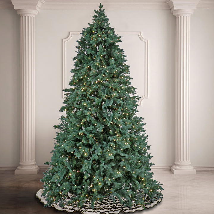 7.5ft Pre-lit Artificial Feel Real Wellesley Fir Hinged Tree with Powerconnect, 850 Warm White LED Lights- UL