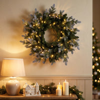 24 in. Pre-Lit Woodland Two-Toned Fir Wreath with Warm White LED Lights - National Tree Company