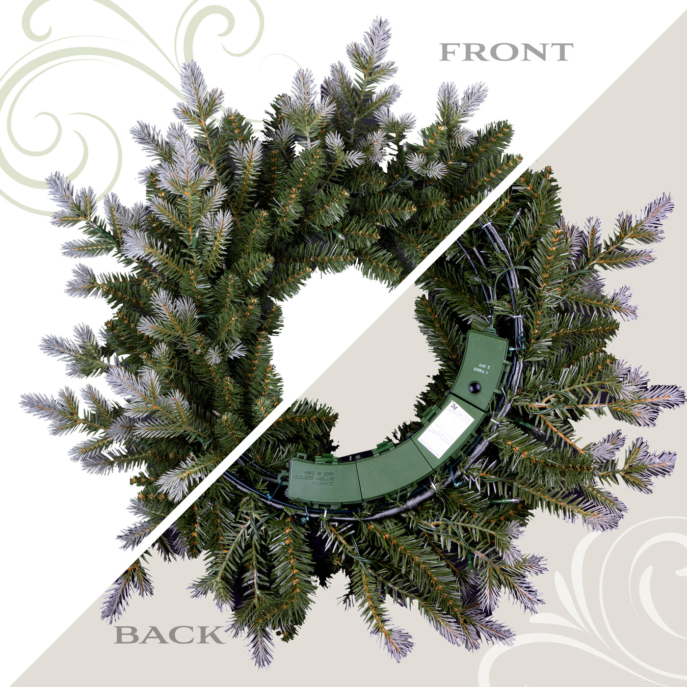 24 in. Pre-Lit Woodland Two-Toned Fir Wreath with Warm White LED Lights - National Tree Company