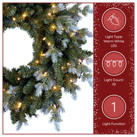 24 in. Pre-Lit Woodland Two-Toned Fir Wreath with Warm White LED Lights - National Tree Company