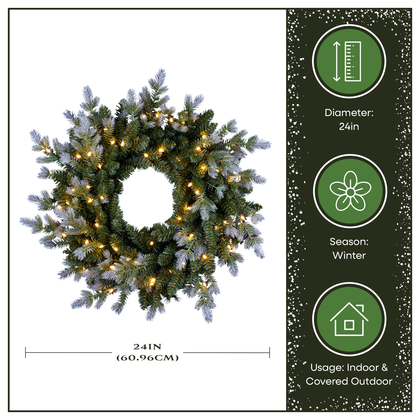 24 in. Pre-Lit Woodland Two-Toned Fir Wreath with Warm White LED Lights - National Tree Company