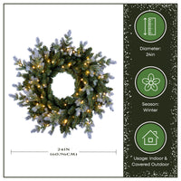 24 in. Pre-Lit Woodland Two-Toned Fir Wreath with Warm White LED Lights - National Tree Company