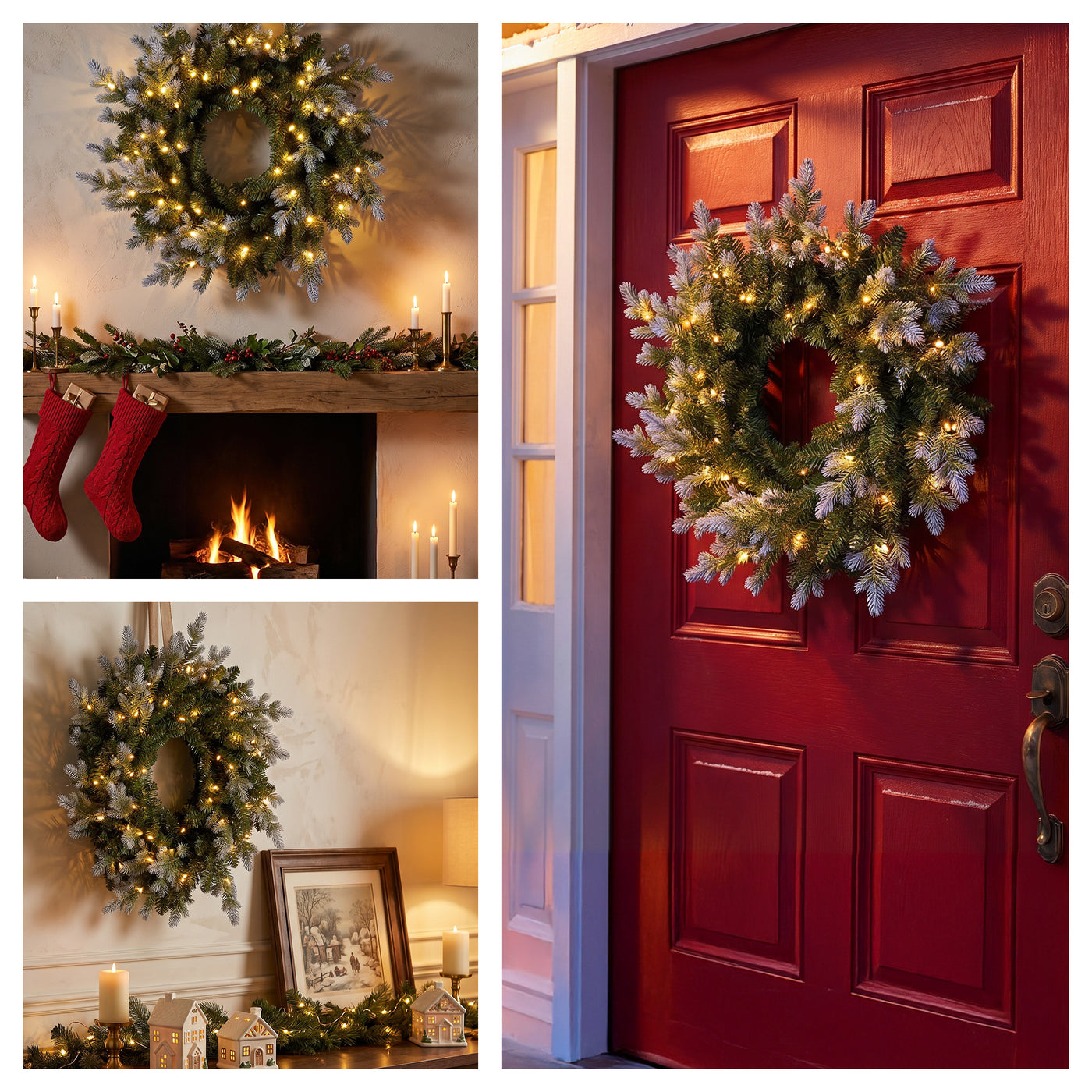 24 in. Pre-Lit Woodland Two-Toned Fir Wreath with Warm White LED Lights - National Tree Company