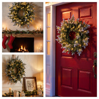24 in. Pre-Lit Woodland Two-Toned Fir Wreath with Warm White LED Lights - National Tree Company
