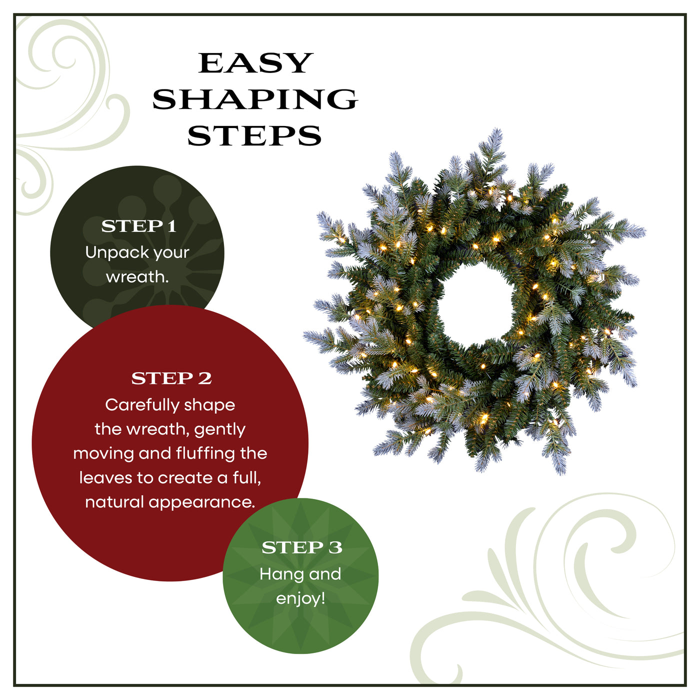 24 in. Pre-Lit Woodland Two-Toned Fir Wreath with Warm White LED Lights - National Tree Company