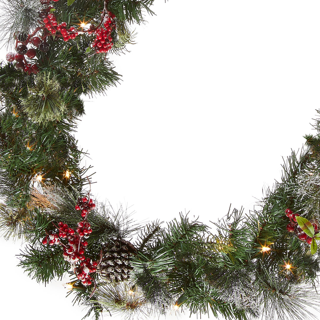 National Tree Company Pre-Lit Artificial Christmas Garland, Green, Wintry Berry, White Lights, Decorated With Pine Cones, Berry Clusters, Frosted Branches, Plug In, Christmas Collection, 9 Feet