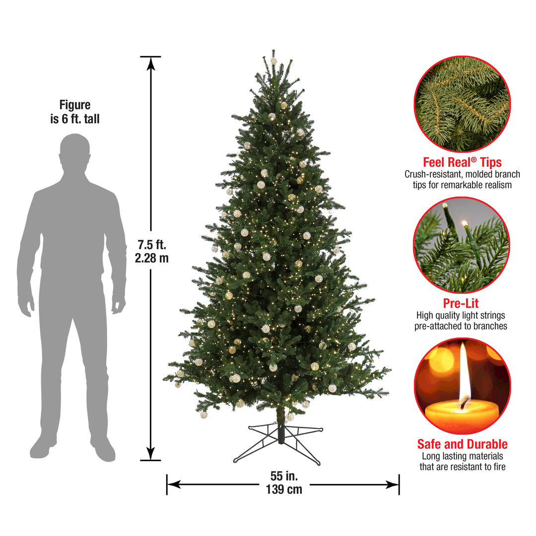 7.5 ft Pre-Lit Aspen Pine Tree with LED Lights