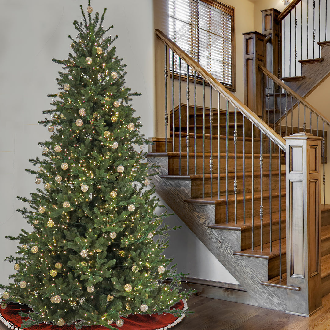 9ft Pre-lit Artificial Feel Real Christmas Aspen Pine Hinged Tree, 4660 Warm White LED Cosmic Lights -UL
