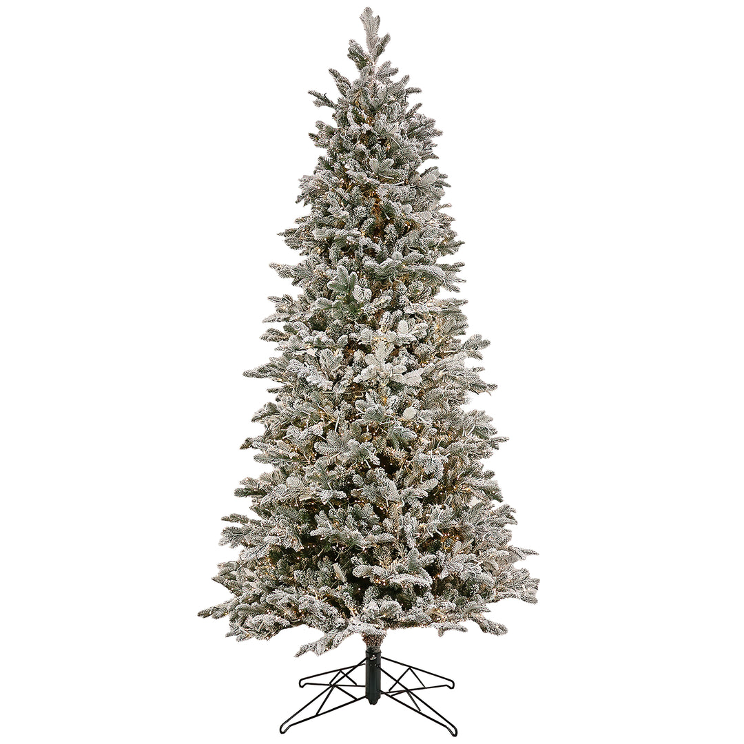 10ft Pre-lit Artificial Feel Real® Christmas Snowy Slim Hinged Tree with PowerConnect™, 5600 Warm White LED Cosmic Light®- UL