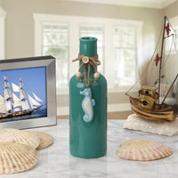 Porcelain Vase, Aqua Green, Decorated with Sea Horse, Spring Collection, 9 Inches - National Tree Company