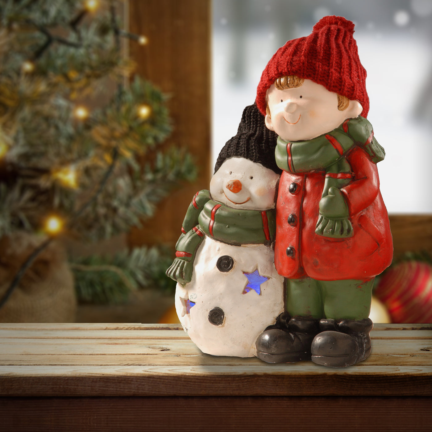 15 in. Lighted Boy & Snowman Decor - National Tree Company