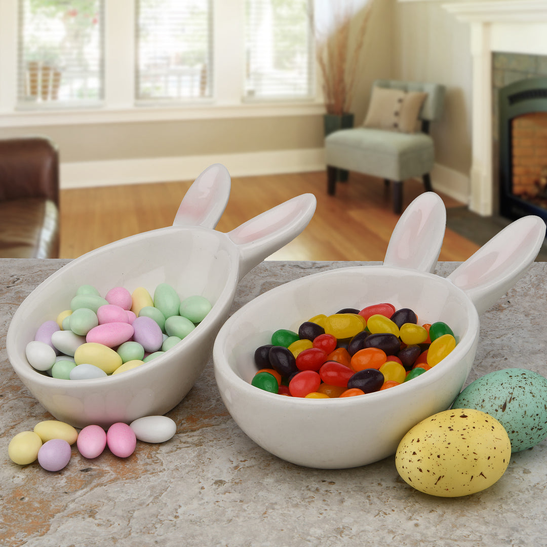 Easter Bunny Candy Dishes, White, Easter Collection, Pack of 2