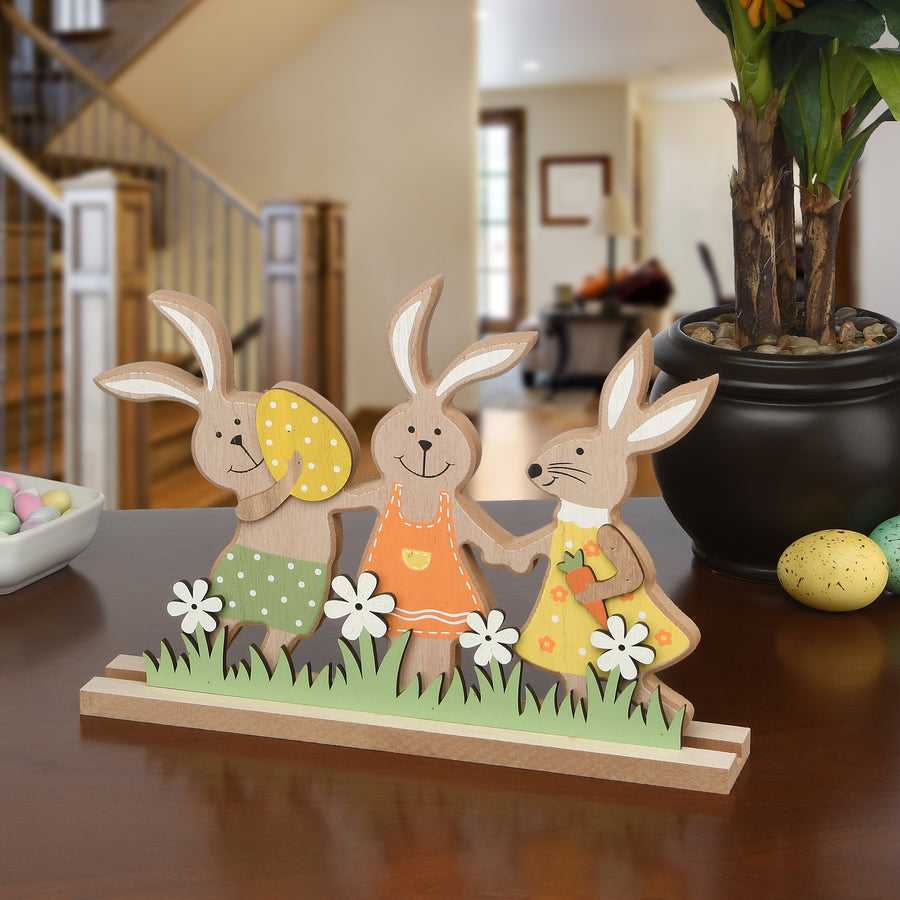 9 in. Wooden Rabbit Trio Table Decoration