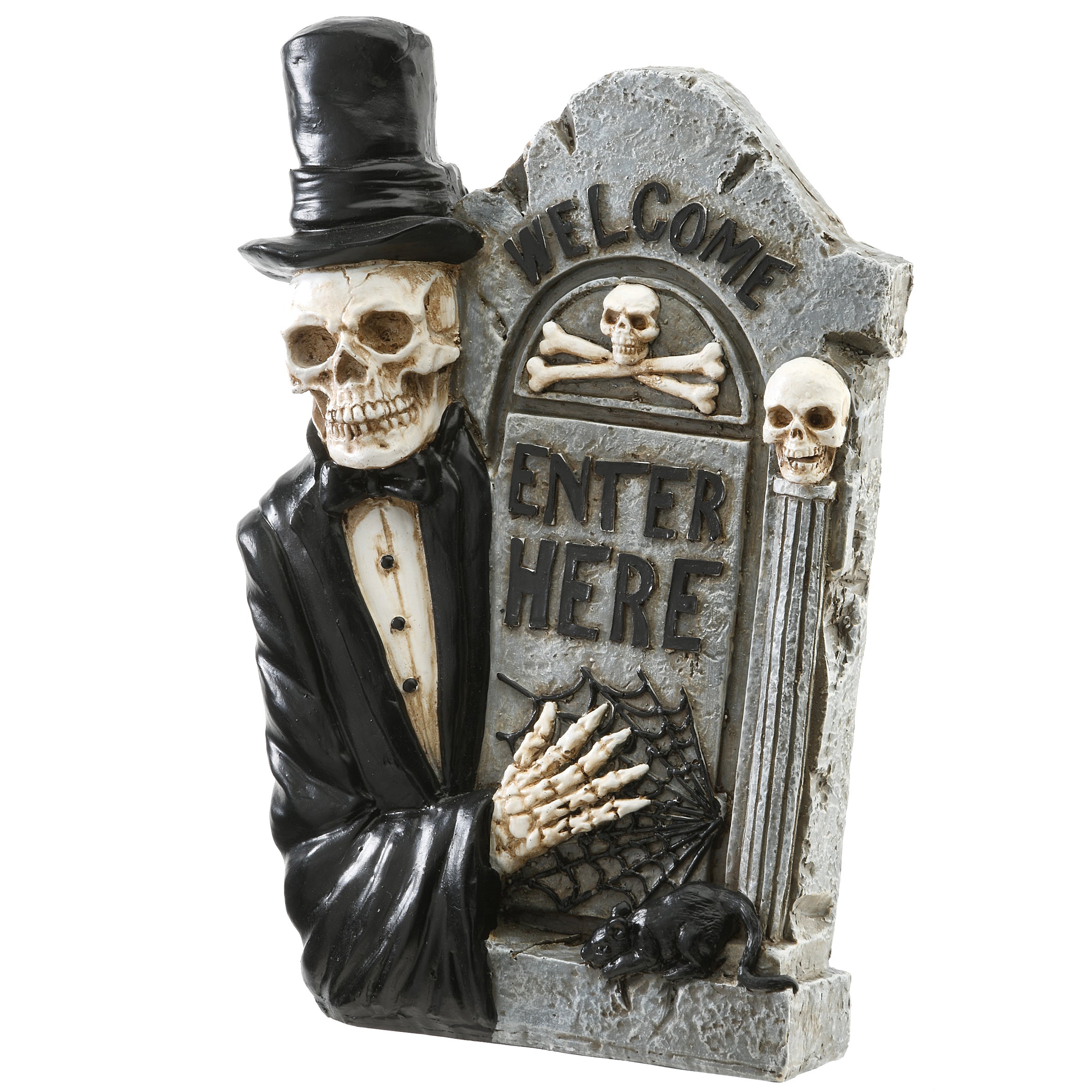 Halloween Skeleton Holding a Tombstone Decoration, 12 Inches