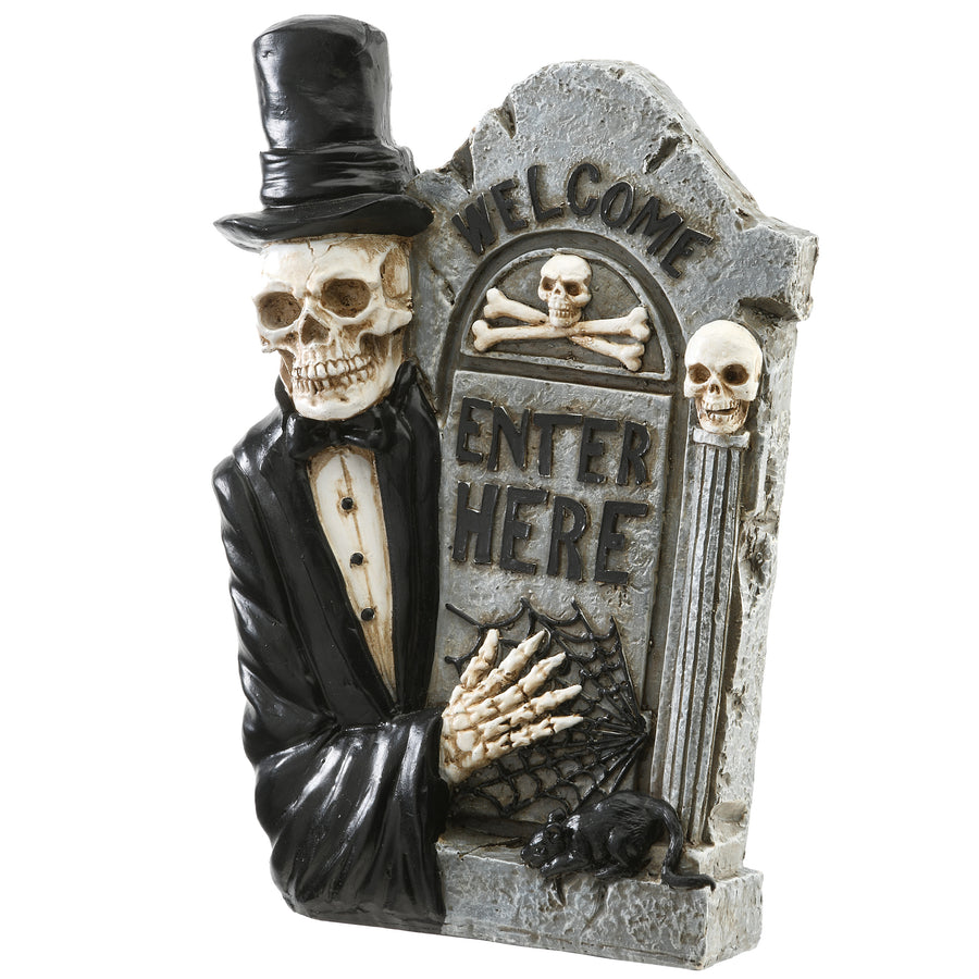 12 in. Halloween Skeleton Holding a Tombstone Decoration - National Tree Company