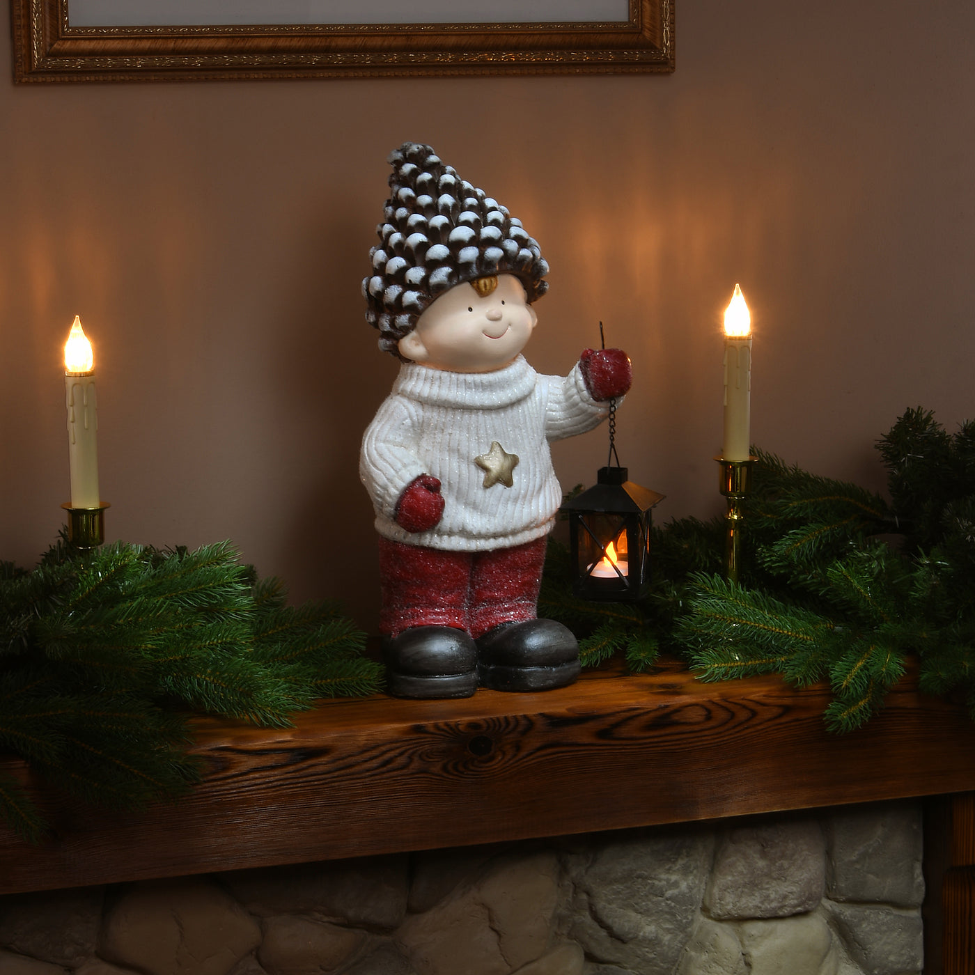 17" Pinecone Capped Boy Decor Piece - National Tree Company