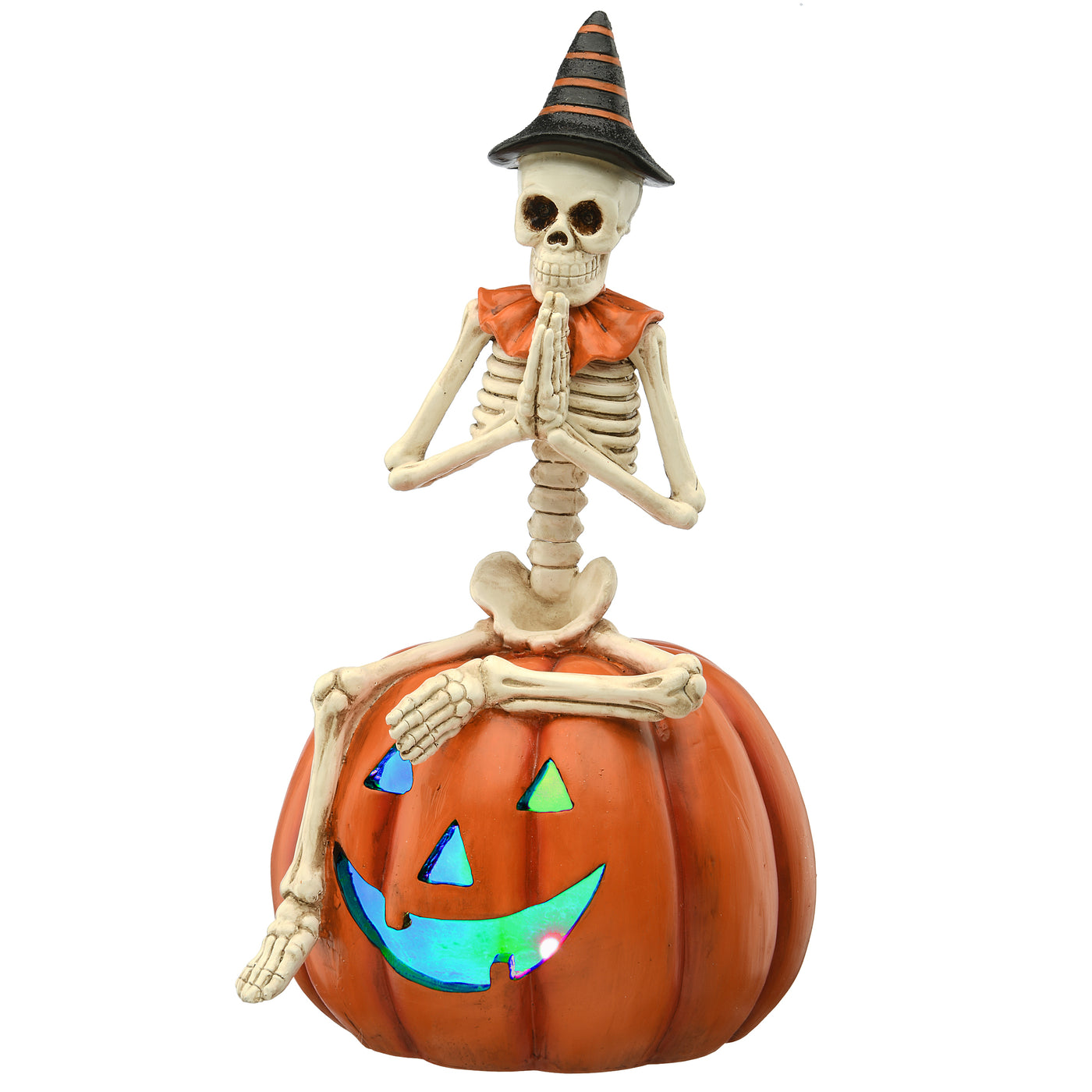 12 in. Halloween Trick or Treat Skeleton on Jack O Lantern with LED Lights - National Tree Company