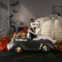 Halloween Skeleton Bride and Groom in Black Car, LED Lights, 8 in - National Tree Company