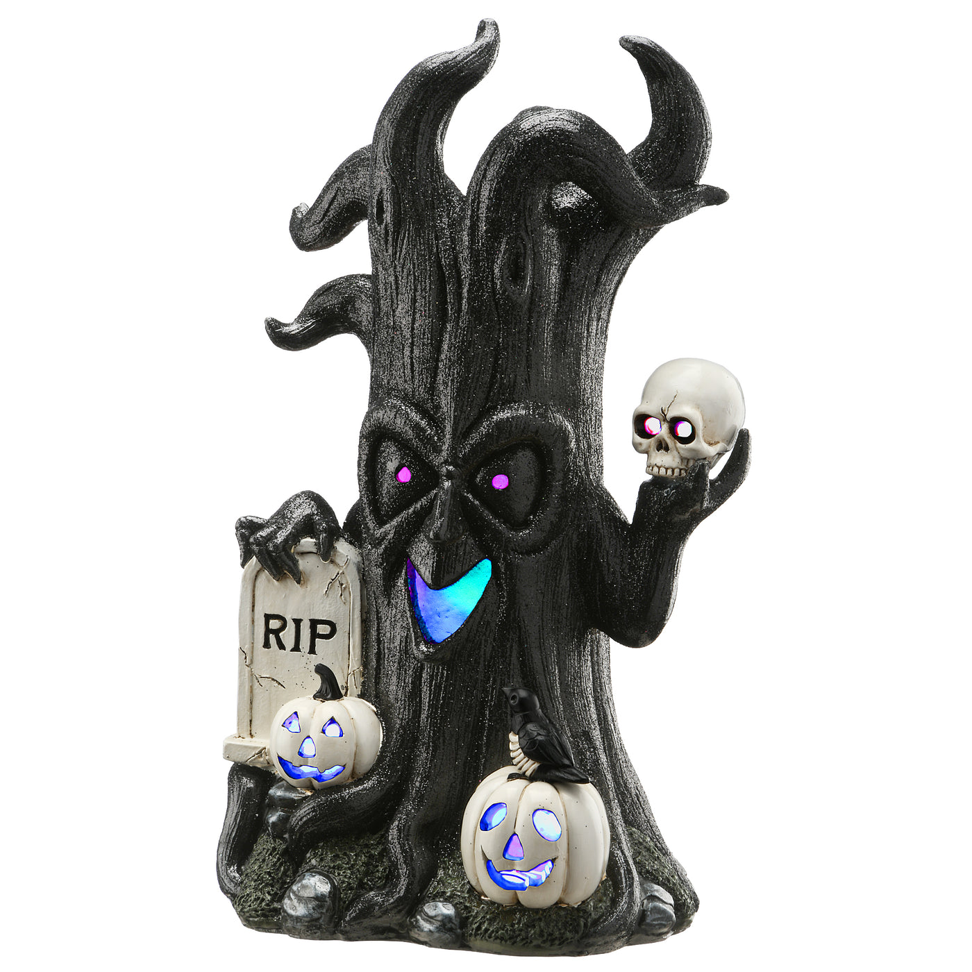 15" Halloween Tree Holding Skull & RIP Tombstone with Lights - National Tree Company