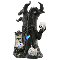 15" Halloween Tree Holding Skull & RIP Tombstone with Lights - National Tree Company